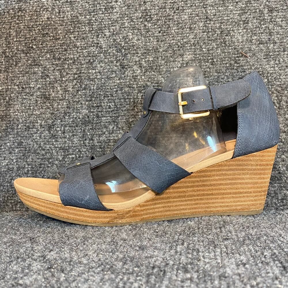 Dr. Scholls Barton Wedge Sandal Saddle Blue Snake Print Womens 11 Ankle Strap